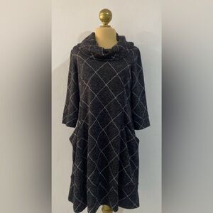 Chic Long Sleeve Charcoal Cowl Neck Dress